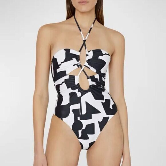 Milly Cabana Modern Geo Print Looped Cutout One-Piece Swimsuit Women’s Large - Picture 15 of 15